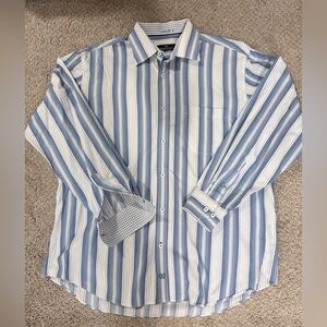 Bugatchi Men's Shirt with Blue and White Stripes. XL